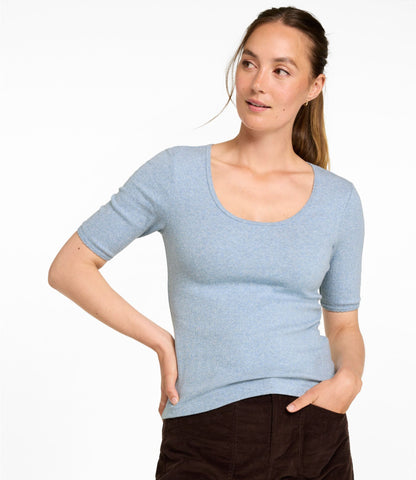 L.L.Bean Women's Signature Premium Essential Pointelle Tee, Elbow-Sleeve Scoopneck Classic Navy