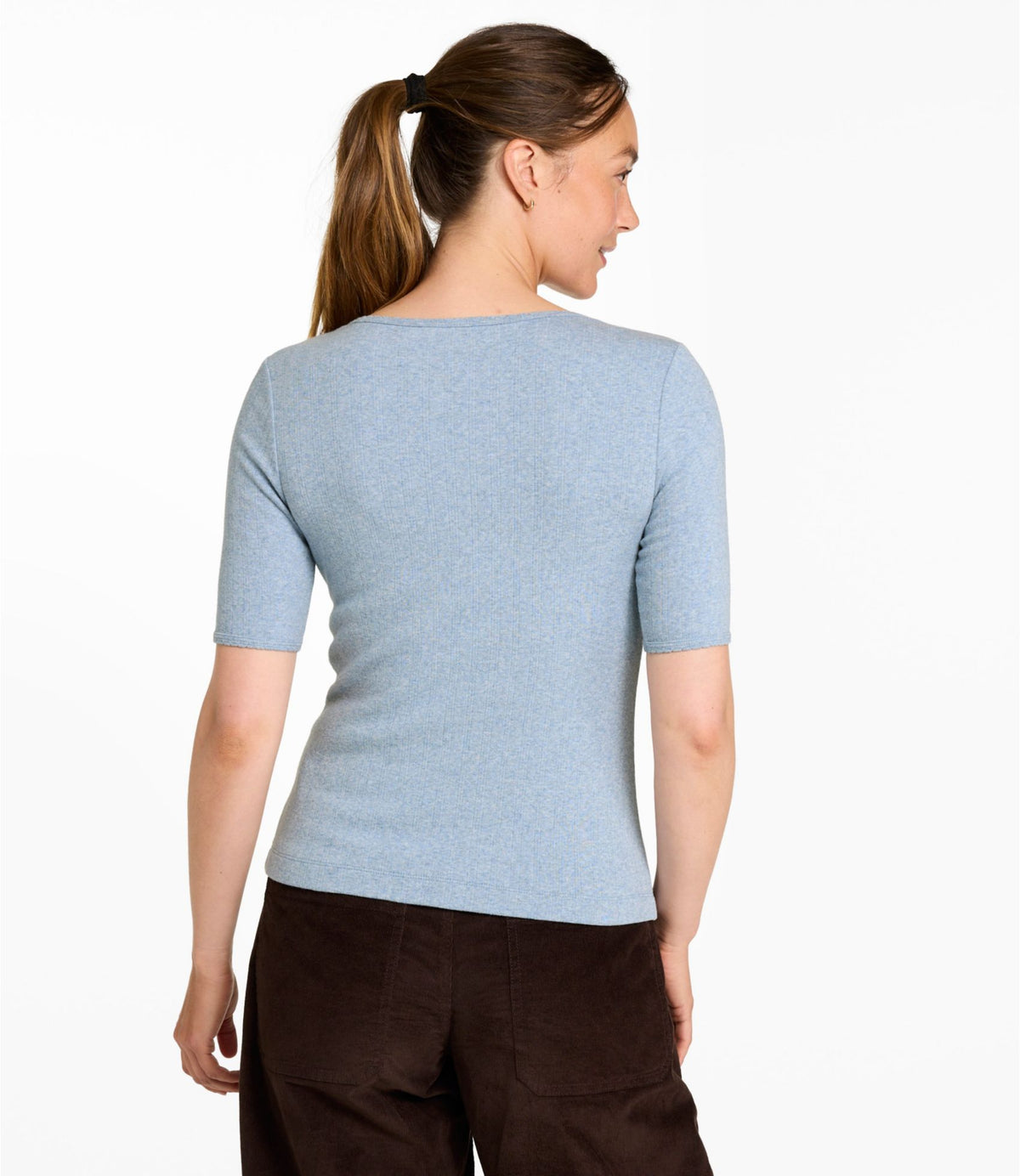 L.L.Bean Women's Signature Premium Essential Pointelle Tee, Elbow-Sleeve Scoopneck Classic Navy