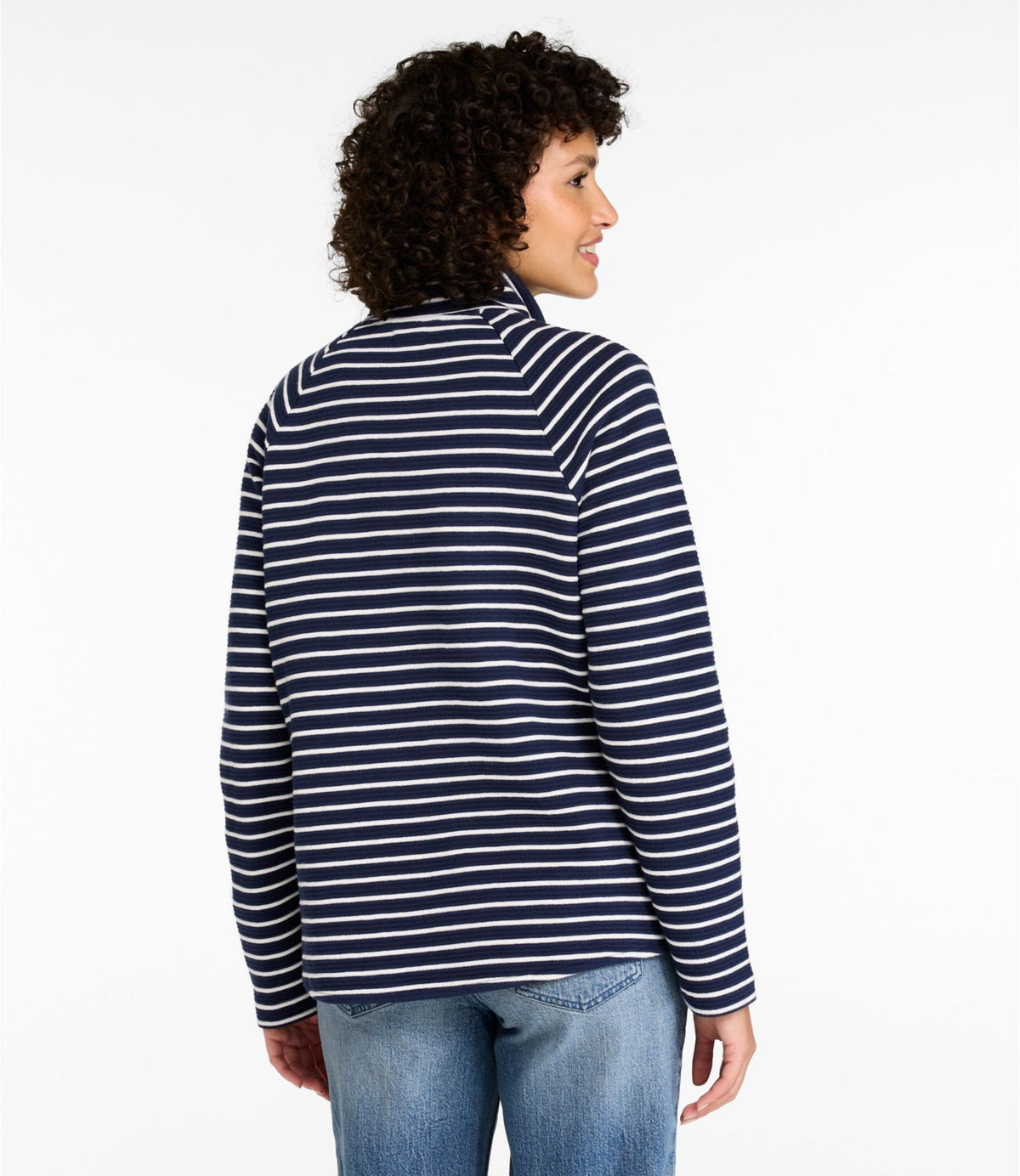 L.L.Bean Women's Lakewashed Double-Knit Quarter-Snap, Stripe Classic Navy/Sea Salt