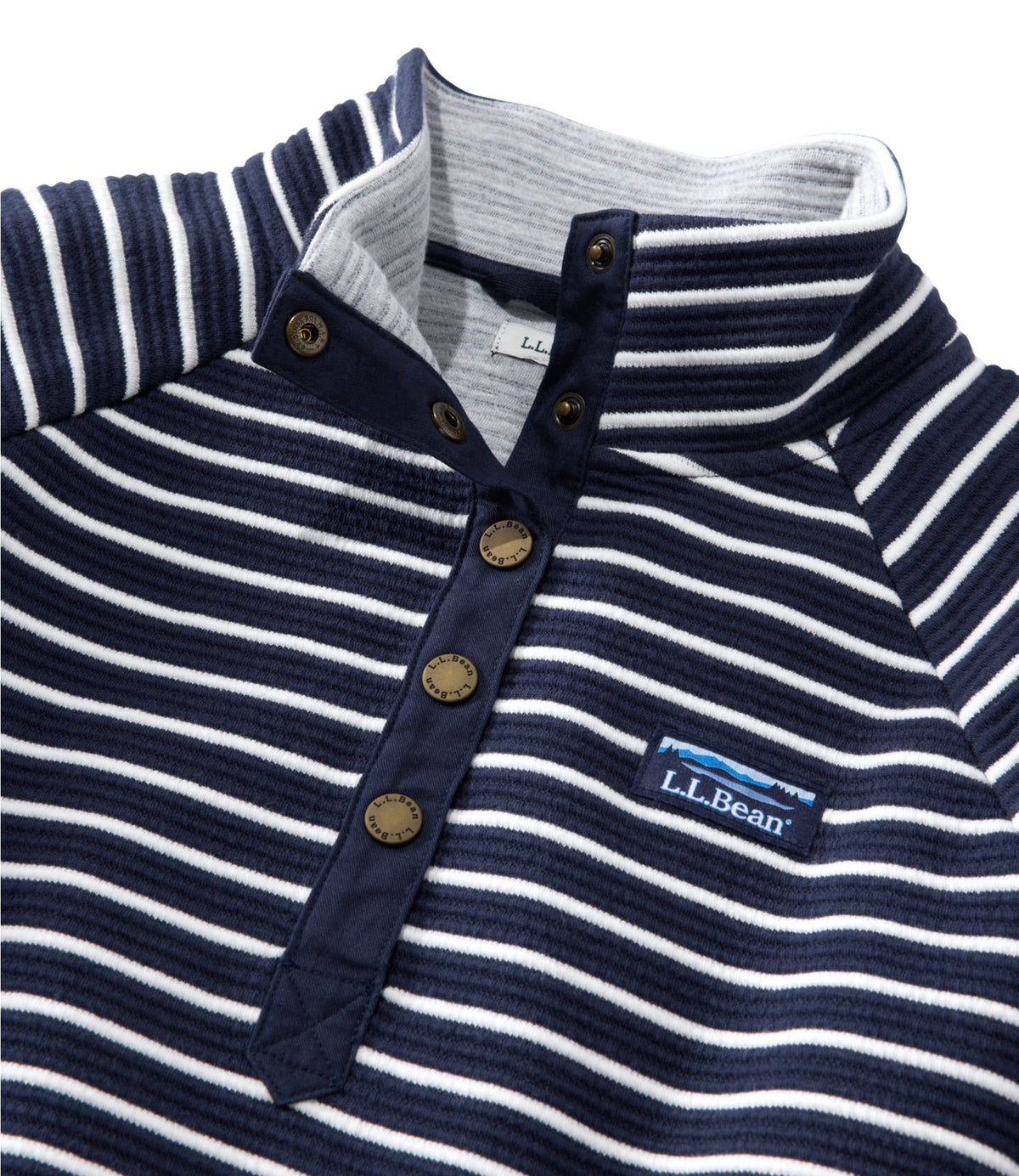 L.L.Bean Women's Lakewashed Double-Knit Quarter-Snap, Stripe Classic Navy/Sea Salt