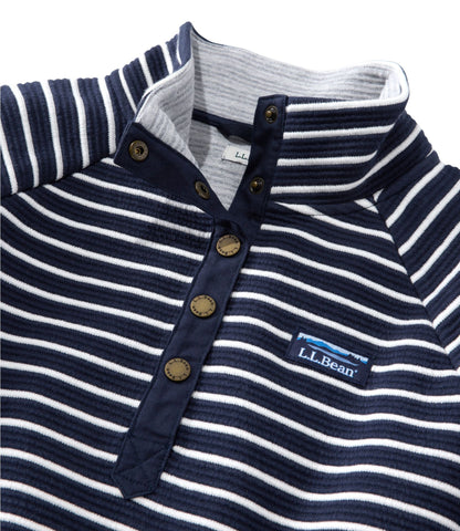 L.L.Bean Women's Lakewashed Double-Knit Quarter-Snap, Stripe Classic Navy/Sea Salt