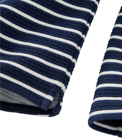 L.L.Bean Women's Lakewashed Double-Knit Quarter-Snap, Stripe Classic Navy/Sea Salt