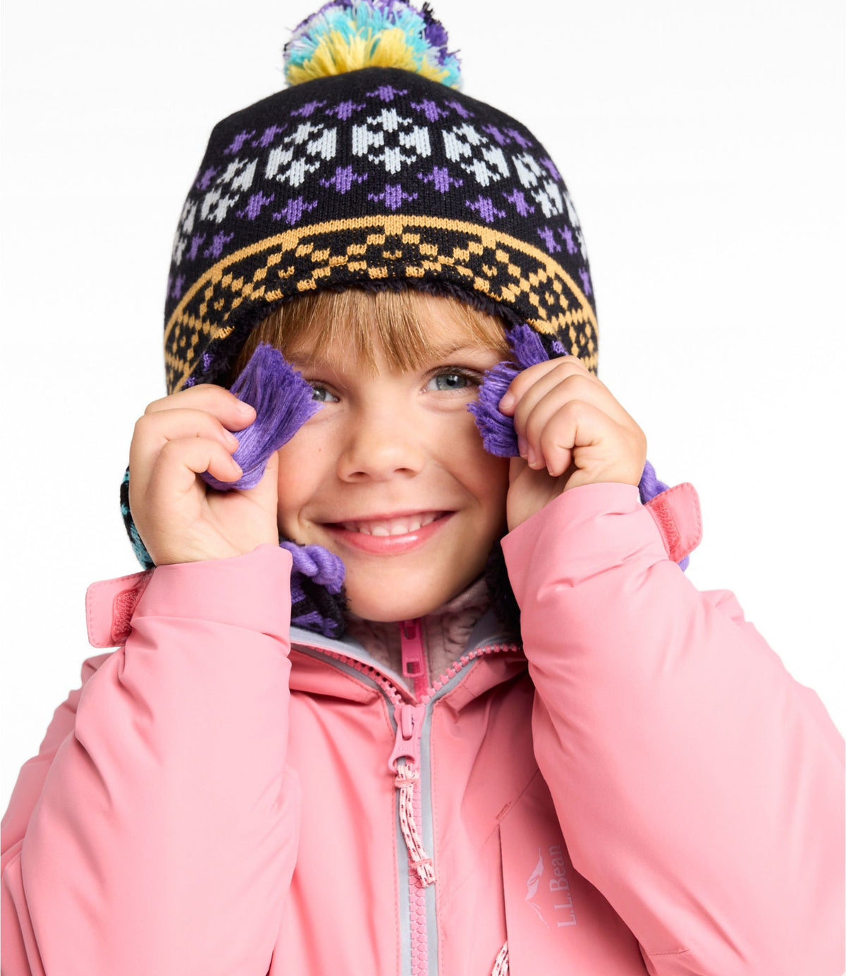 L.L.Bean Kids' Frosty Day Earflap Hat Deep Glacier Blue Bear