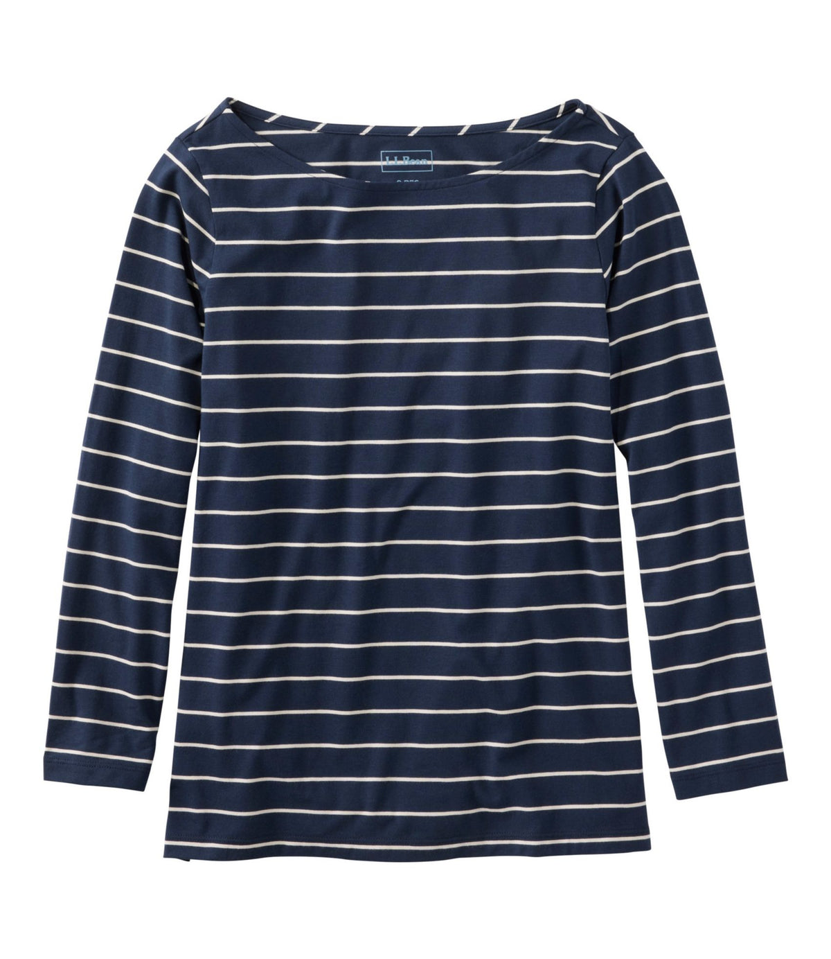 L.L.Bean Women's Soft Stretch Supima-Blend Tee, Boatneck Bracelet-Sleeve Stripe Classic Navy/Cream
