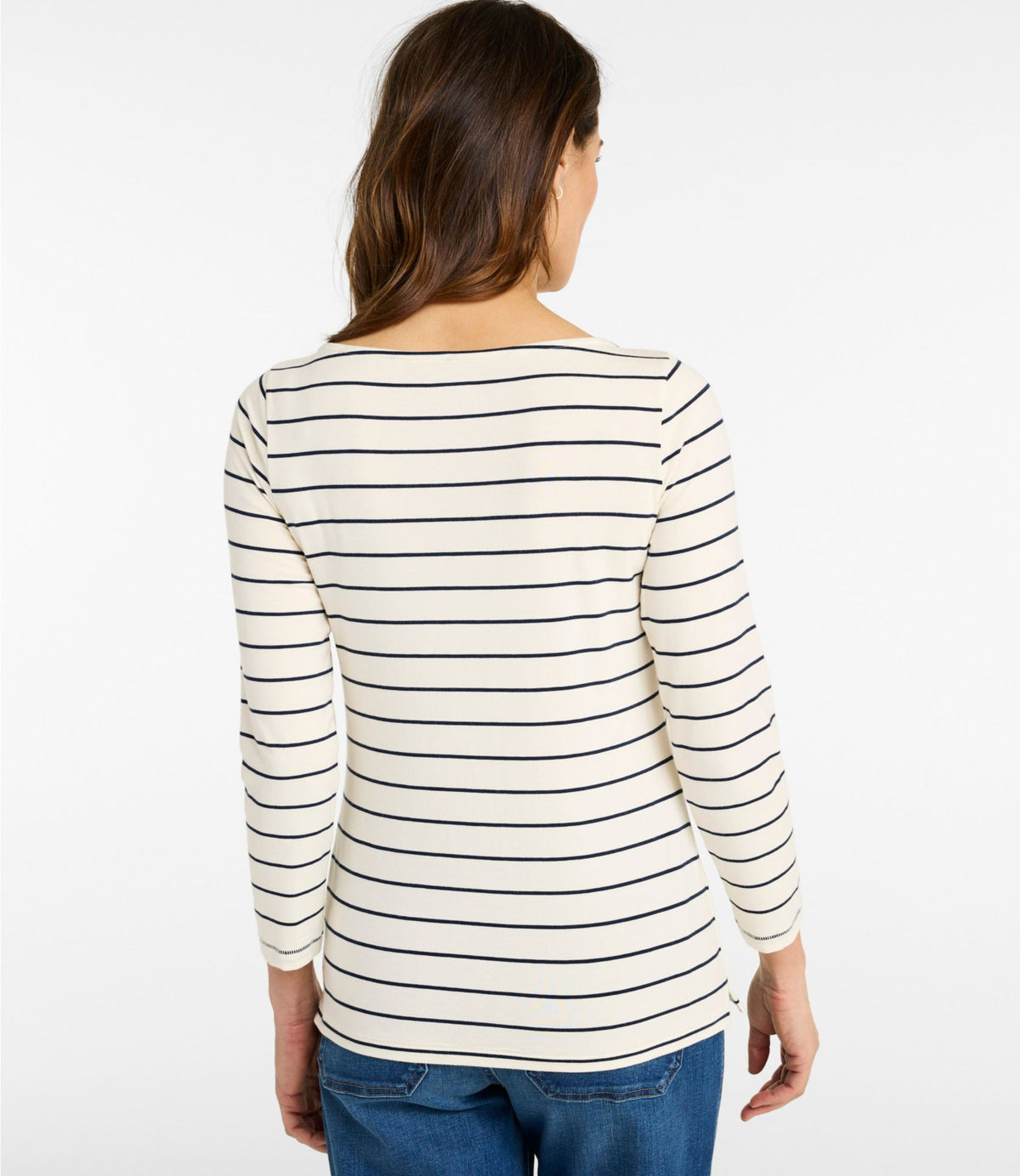 L.L.Bean Women's Soft Stretch Supima-Blend Tee, Boatneck Bracelet-Sleeve Stripe Classic Navy/Cream