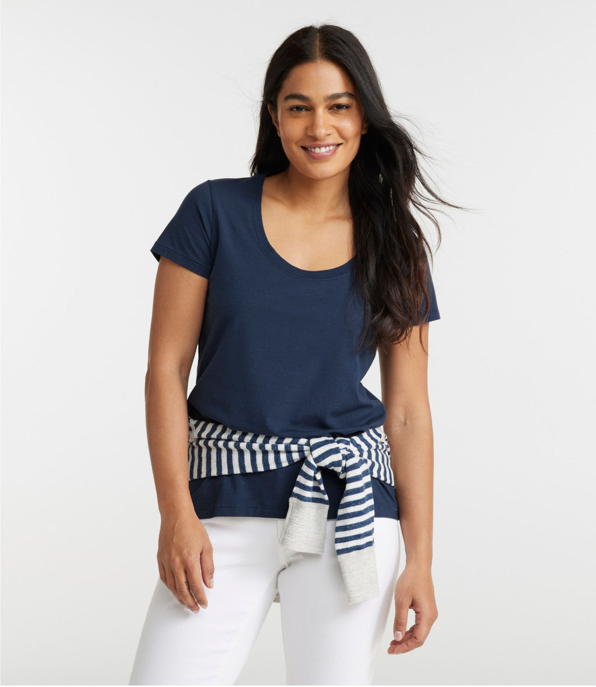 L.L.Bean Women's Soft Stretch Supima-Blend Tee, Scoopneck Short-Sleeve Classic Navy