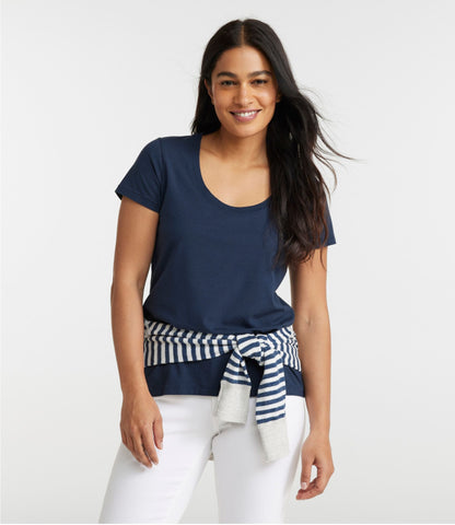 L.L.Bean Women's Soft Stretch Supima-Blend Tee, Scoopneck Short-Sleeve Classic Navy