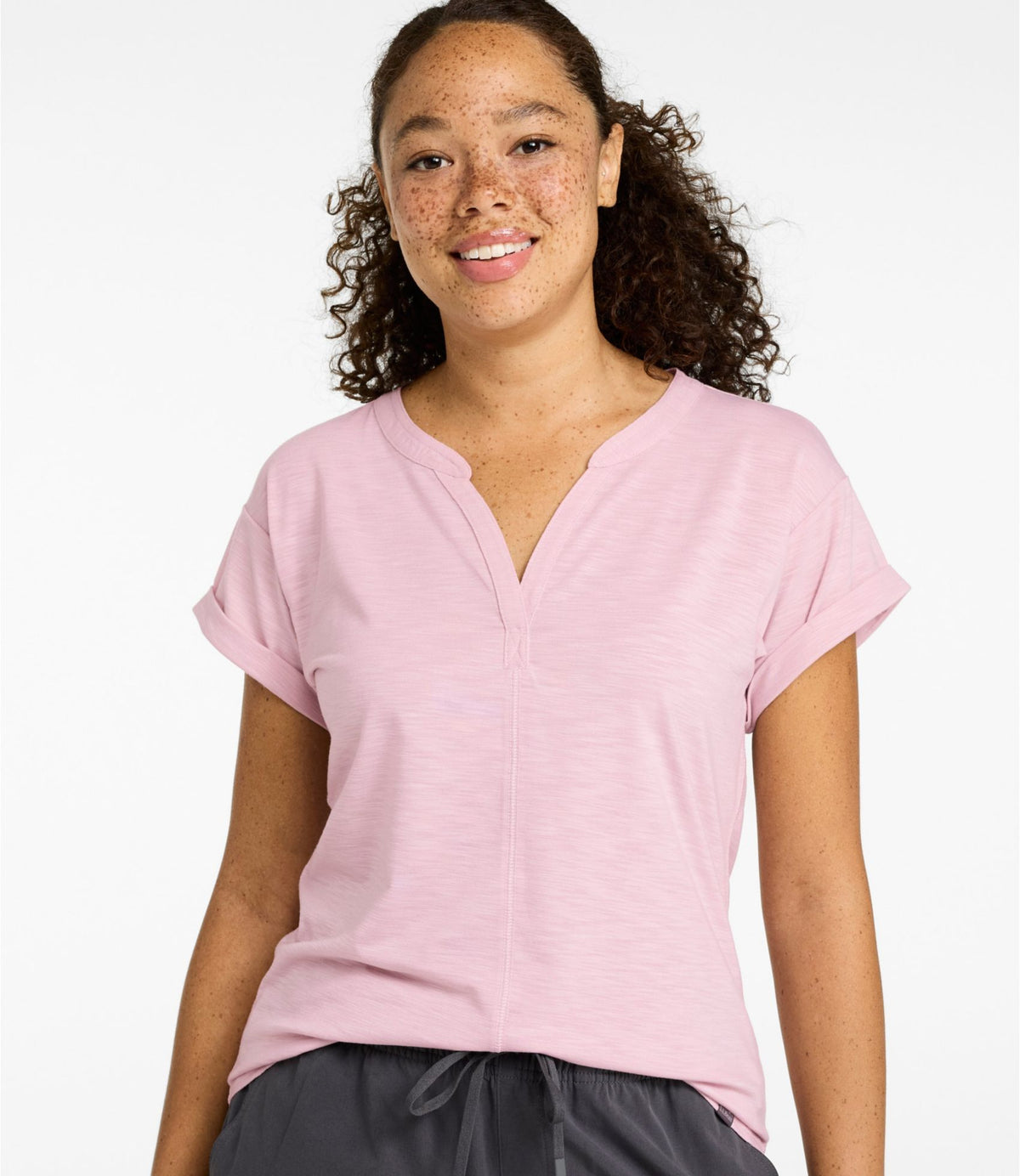 L.L.Bean Women's Streamside Tee, Short-Sleeve Splitneck Antique Lilac