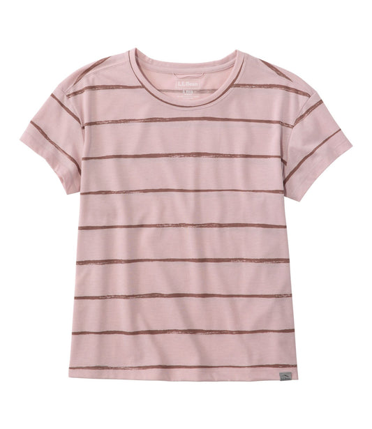 L.L.Bean Women's Mountainside Crewneck Tee, Short-Sleeve Stripe Antique Lilac Stripe