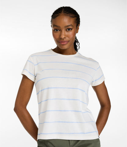 L.L.Bean Women's Mountainside Crewneck Tee, Short-Sleeve Stripe Antique Lilac Stripe