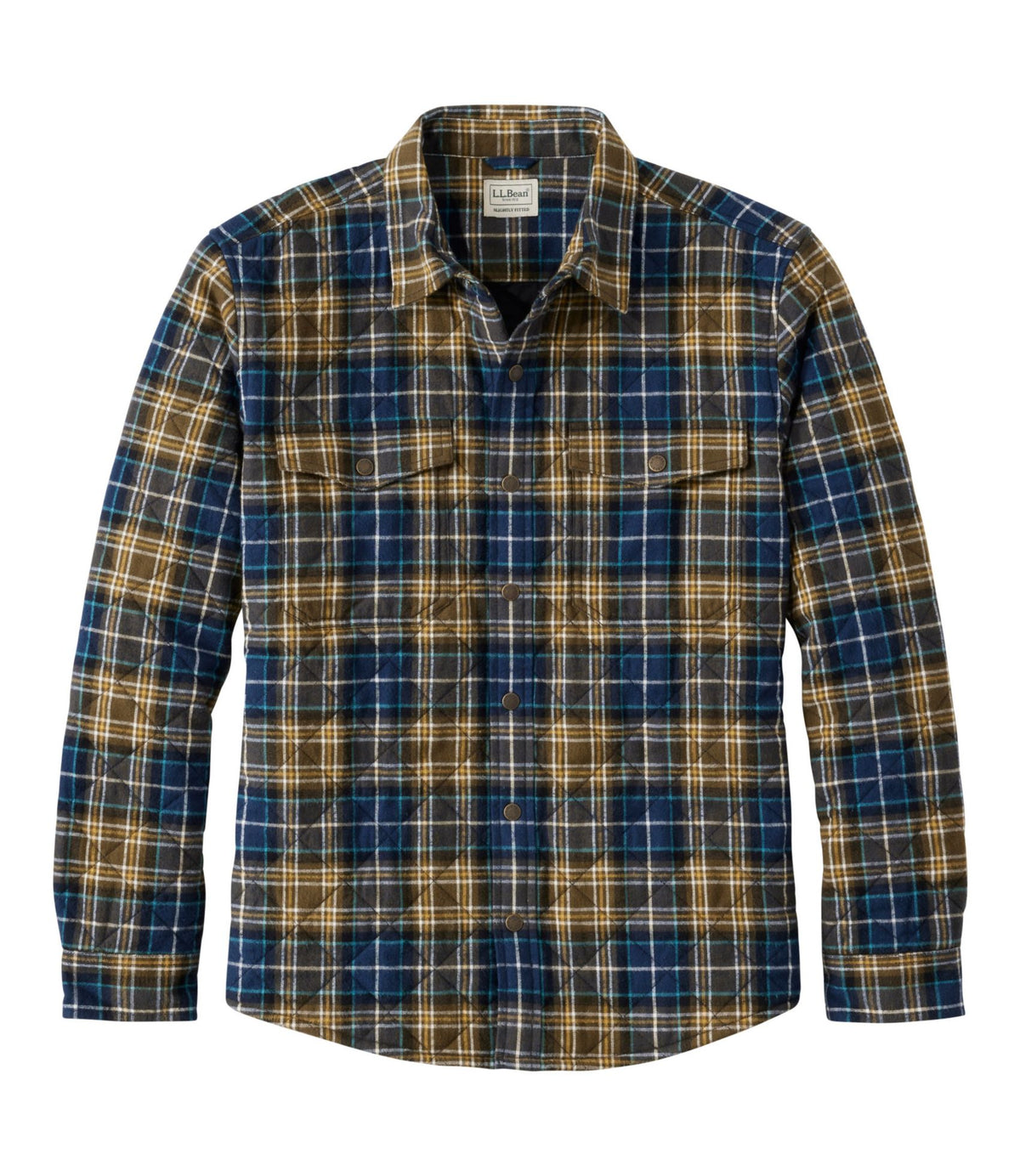 L.L.Bean Men's Quilted Scotch Plaid Flannel Shirt Jac Blue MacKellar