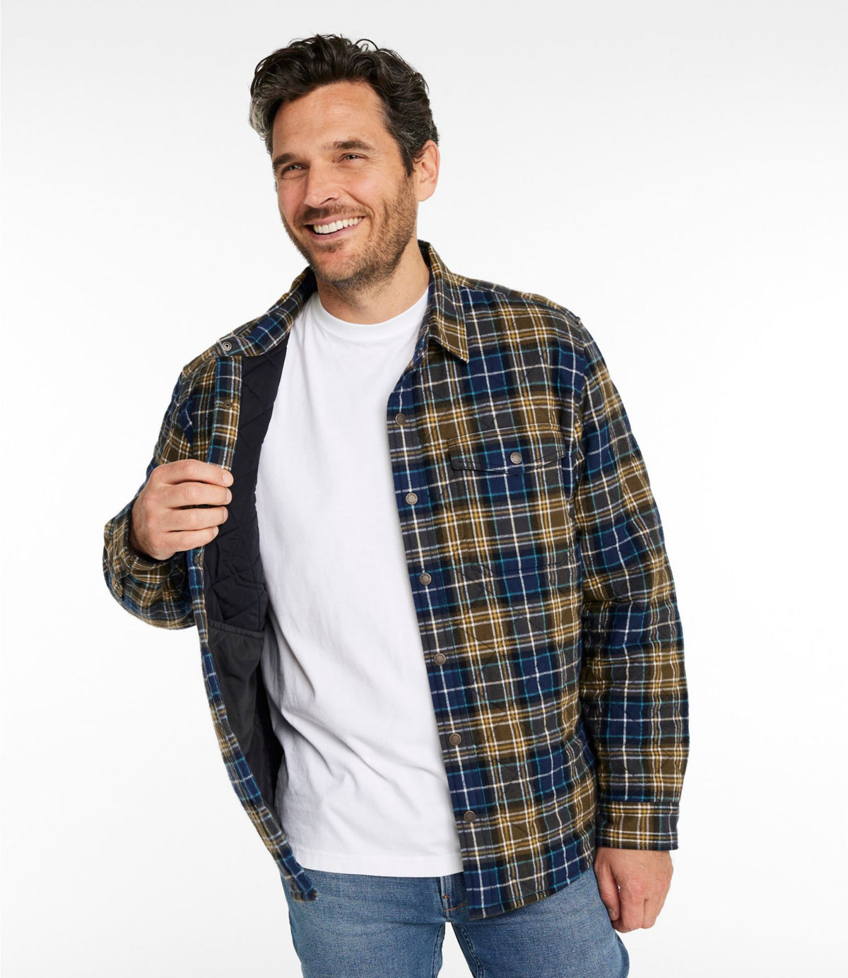 L.L.Bean Men's Quilted Scotch Plaid Flannel Shirt Jac Blue MacKellar
