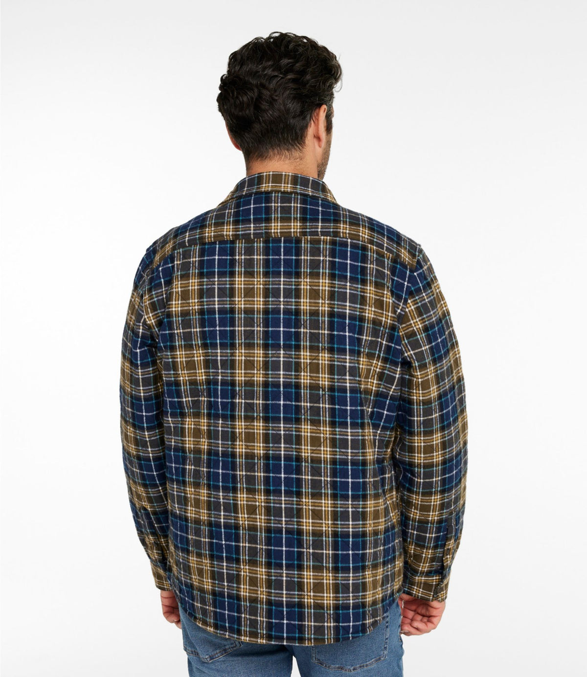 L.L.Bean Men's Quilted Scotch Plaid Flannel Shirt Jac Blue MacKellar