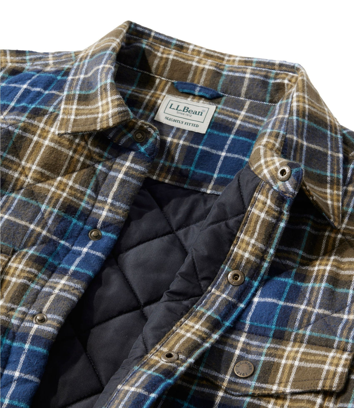 L.L.Bean Men's Quilted Scotch Plaid Flannel Shirt Jac Blue MacKellar