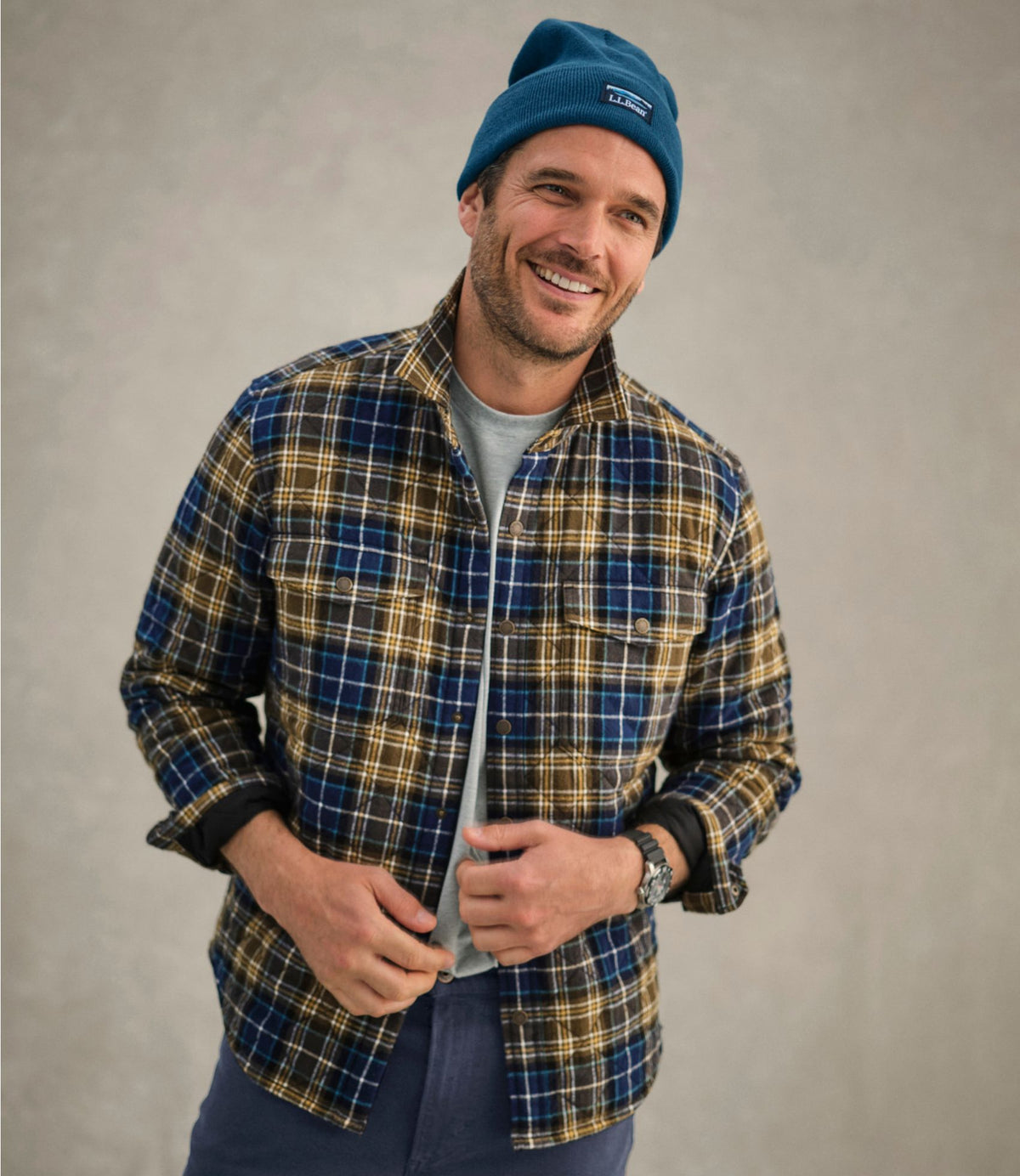 L.L.Bean Men's Quilted Scotch Plaid Flannel Shirt Jac Blue MacKellar