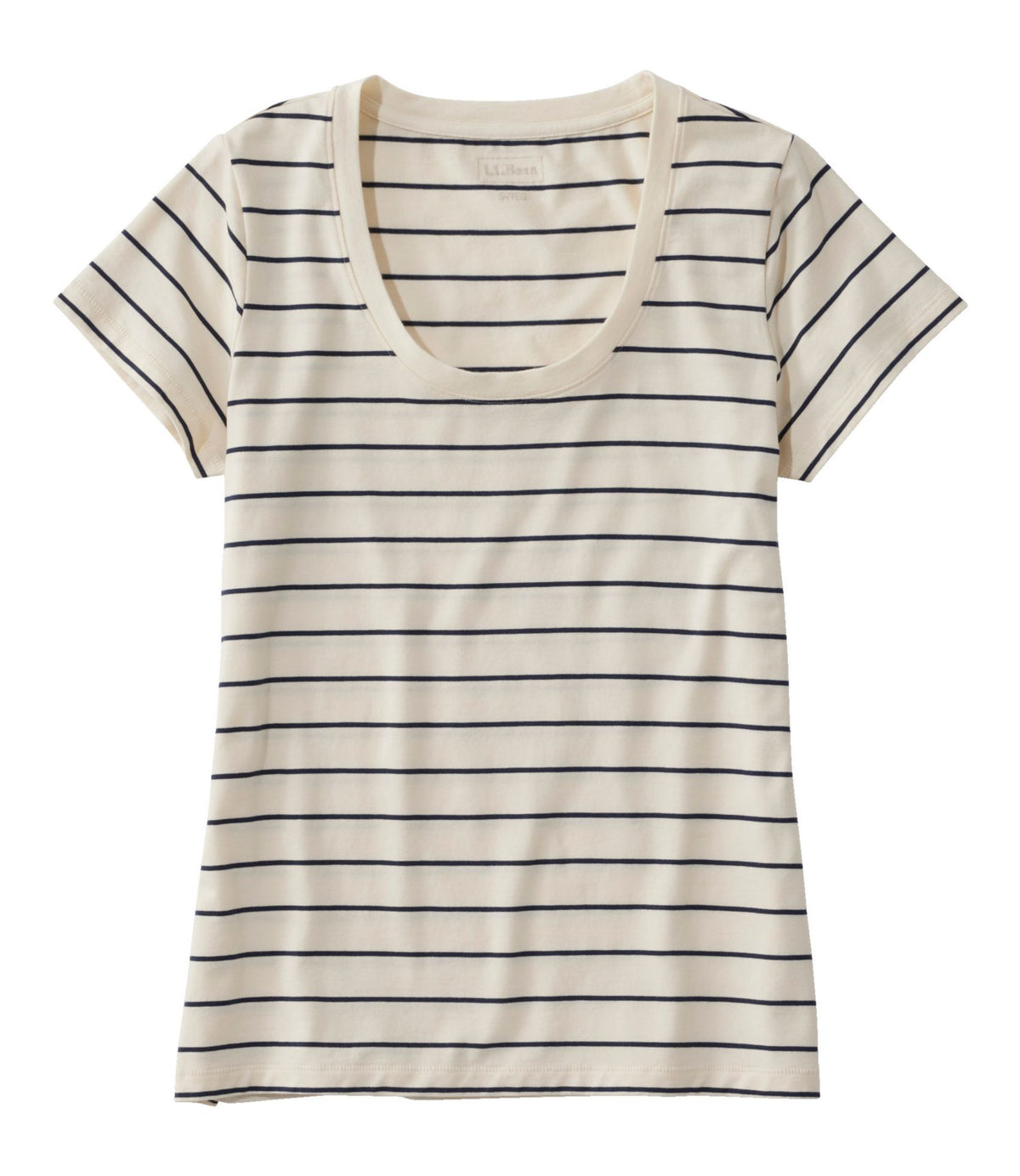 L.L.Bean Women's Soft Stretch Supima-Blend Tee, Scoopneck Short-Sleeve Stripe Sailcloth/Classic Navy