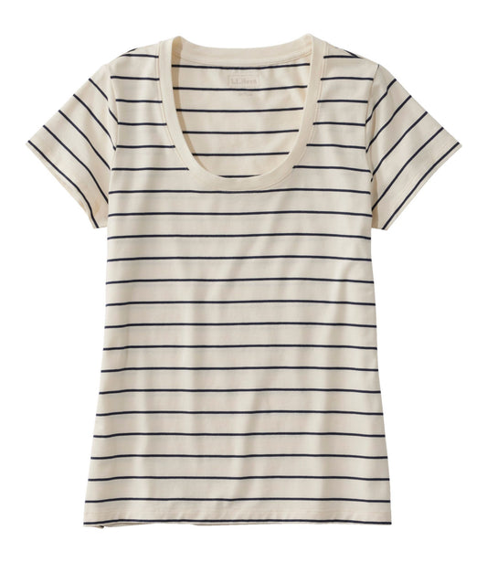L.L.Bean Women's Soft Stretch Supima-Blend Tee, Scoopneck Short-Sleeve Stripe Sailcloth/Classic Navy