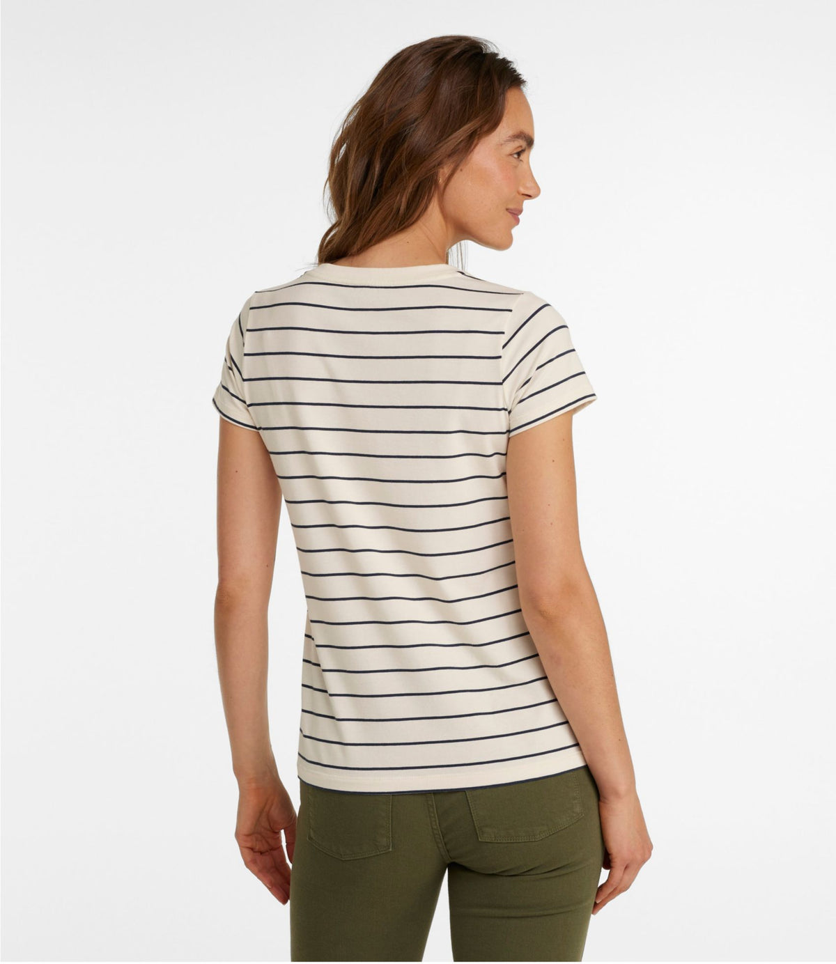 L.L.Bean Women's Soft Stretch Supima-Blend Tee, Scoopneck Short-Sleeve Stripe Sailcloth/Classic Navy