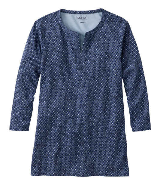 L.L.Bean Women's L.L.Bean Tee, Three-Quarter-Sleeve Splitneck Tunic Print Deep Lake Diamond Dot