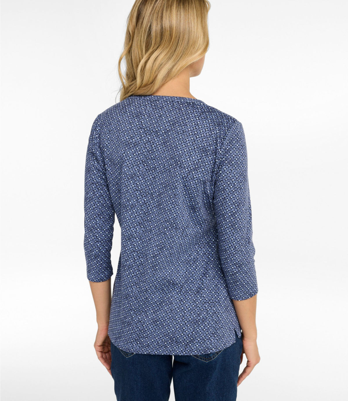 L.L.Bean Women's L.L.Bean Tee, Three-Quarter-Sleeve Splitneck Tunic Print Deep Lake Diamond Dot