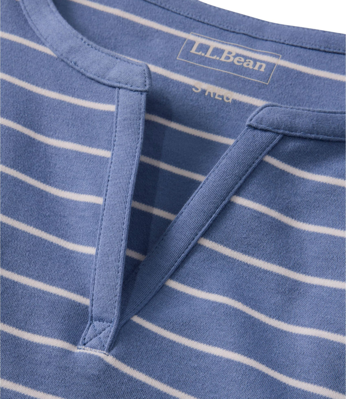 L.L.Bean Women's L.L.Bean Tee, Short-Sleeve Notch-Neck Stripe Deep Lake/Sea Salt