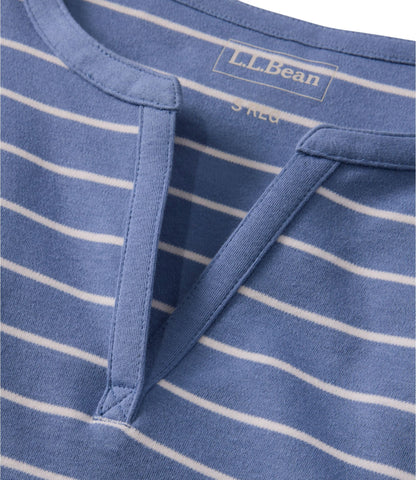 L.L.Bean Women's L.L.Bean Tee, Short-Sleeve Notch-Neck Stripe Deep Lake/Sea Salt