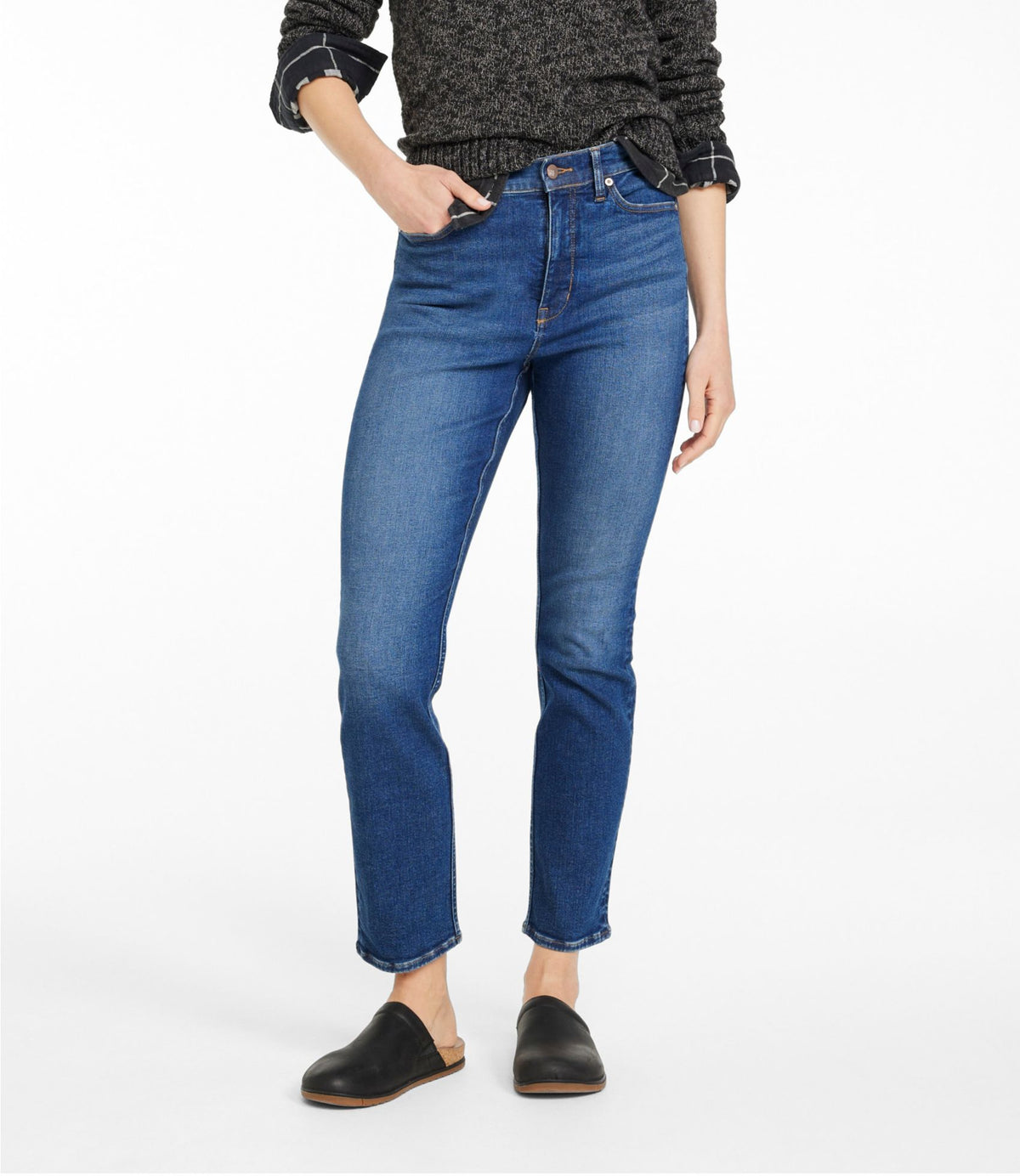 L.L.Bean Women's Signature Super Stretch Jeans, High-Rise Skinny-Leg Ankle Authentic Blue