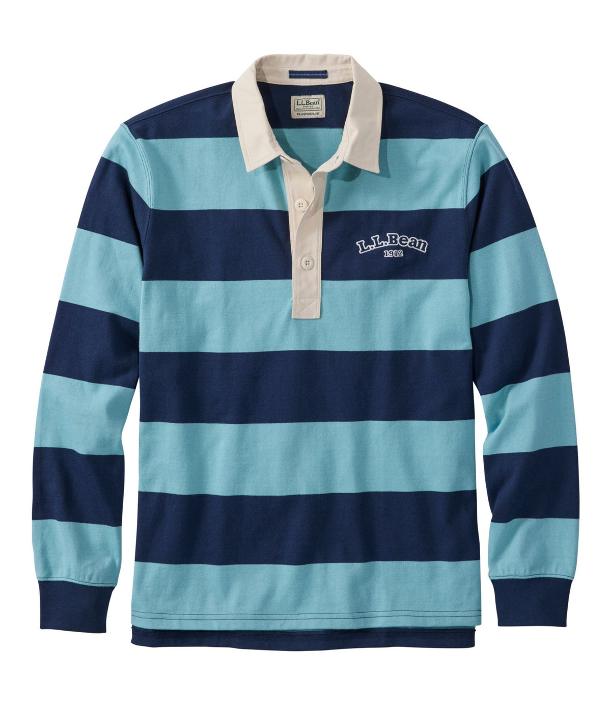 L.L.Bean Men's Bean's Vintage Soft Rugby, Stripe Embroidered Silver Blue/Classic Navy
