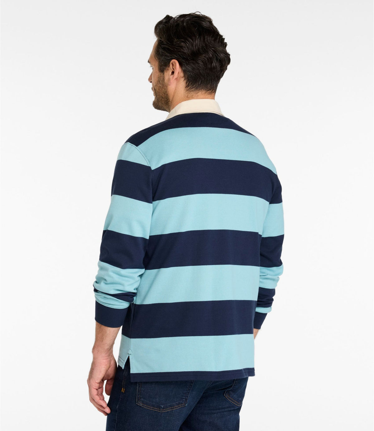 L.L.Bean Men's Bean's Vintage Soft Rugby, Stripe Embroidered Silver Blue/Classic Navy