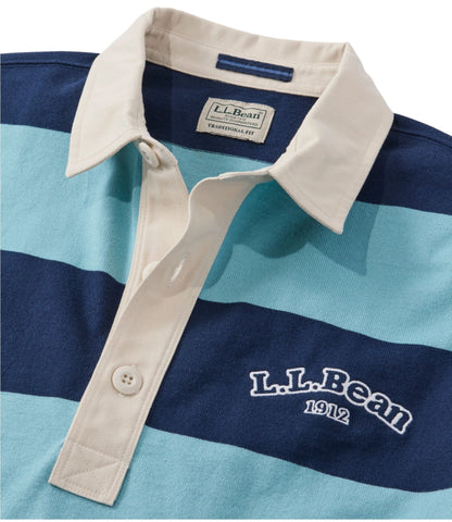 L.L.Bean Men's Bean's Vintage Soft Rugby, Stripe Embroidered Silver Blue/Classic Navy
