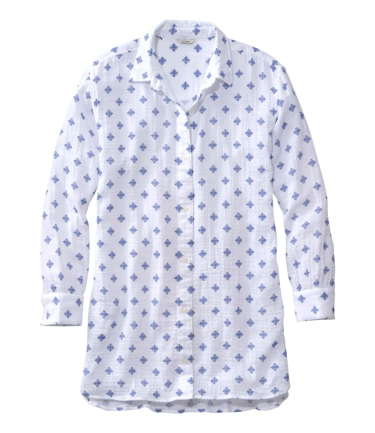 L.L.Bean Women's Cloud Gauze Cover-Up Shirt, Stripe French Blue Medallion