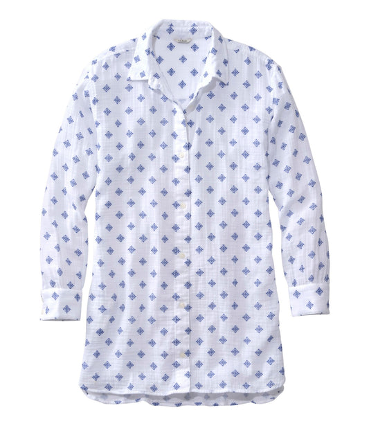 L.L.Bean Women's Cloud Gauze Cover-Up Shirt, Stripe French Blue Medallion