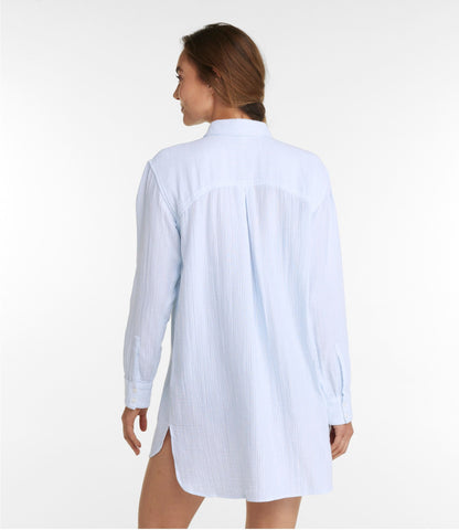 L.L.Bean Women's Cloud Gauze Cover-Up Shirt, Stripe French Blue Medallion