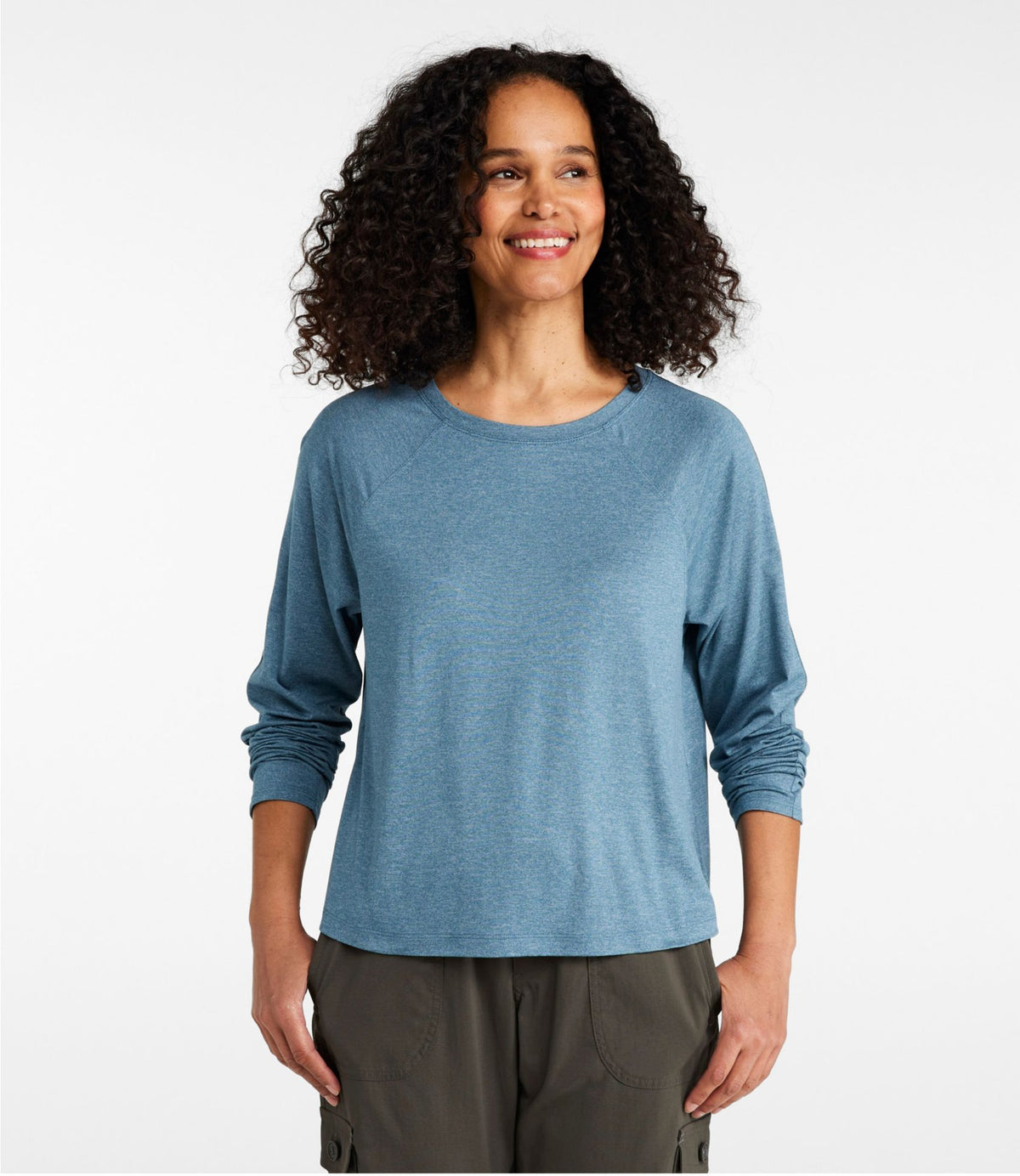 L.L.Bean Women's Movement Essential Tee, Long-Sleeve Cropped Iron Blue