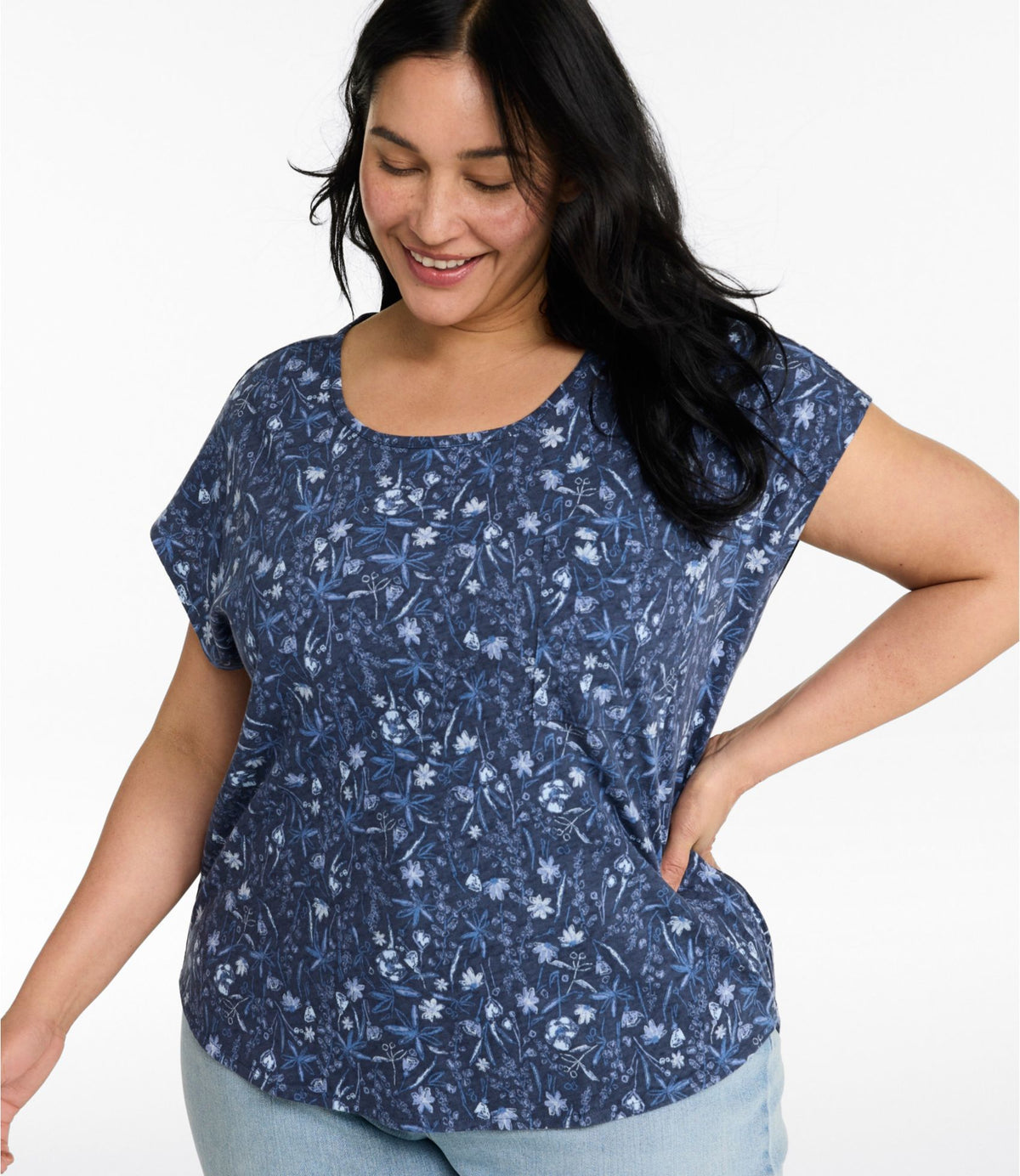 L.L.Bean Women's Lakeside Linen/Cotton Tee, Short-Sleeve Scoopneck Print