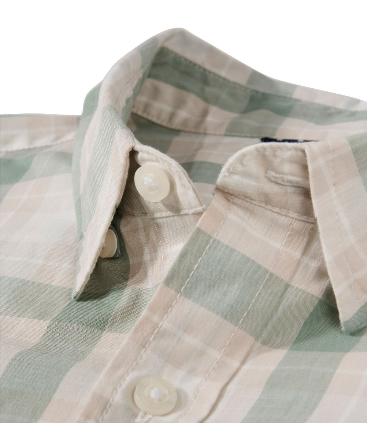 L.L.Bean Men's Comfort Stretch Performance® Chambray Shirt, Short-Sleeve, Slightly Fitted Untucked Fit, Plaid Faded Sage