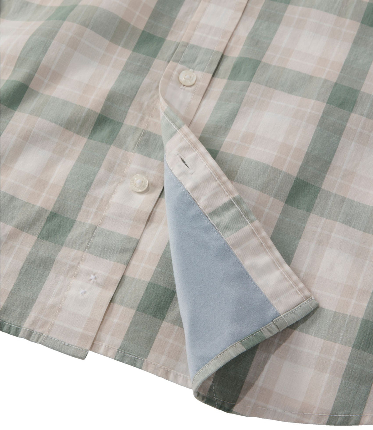 L.L.Bean Men's Comfort Stretch Performance® Chambray Shirt, Short-Sleeve, Slightly Fitted Untucked Fit, Plaid Faded Sage