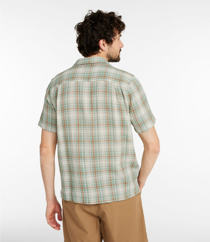 L.L.Bean Men's Cloud Gauze Shirt, Short-Sleeve, Slightly Fitted Untucked Fit, Plaid Faded Orange
