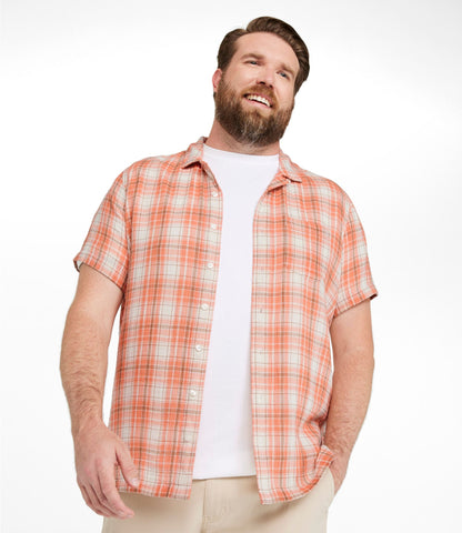 L.L.Bean Men's Cloud Gauze Shirt, Short-Sleeve, Slightly Fitted Untucked Fit, Plaid Faded Orange