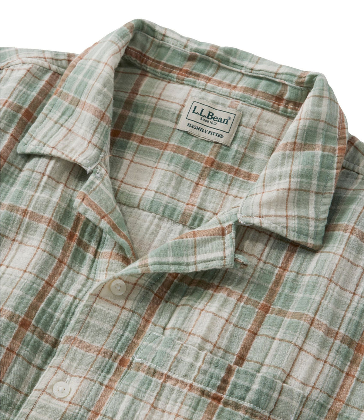 L.L.Bean Men's Cloud Gauze Shirt, Short-Sleeve, Slightly Fitted Untucked Fit, Plaid Faded Orange