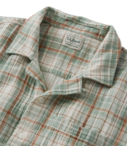 L.L.Bean Men's Cloud Gauze Shirt, Short-Sleeve, Slightly Fitted Untucked Fit, Plaid Faded Orange