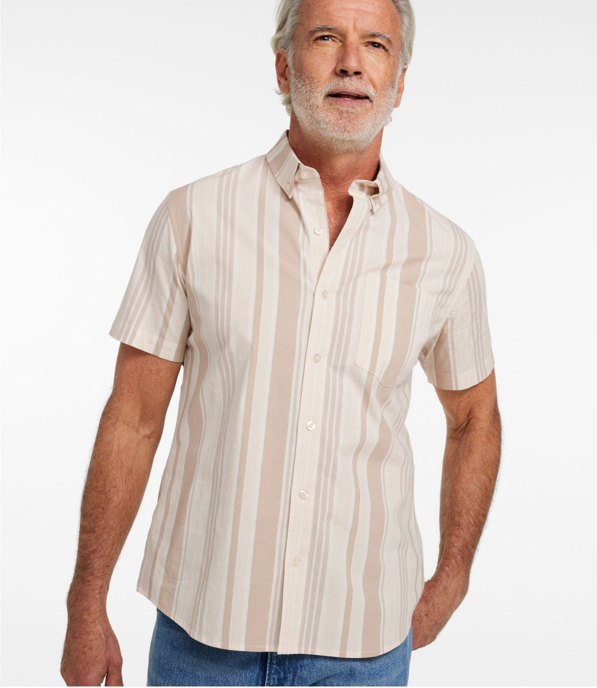 L.L.Bean Men's Signature Stretch Poplin Shirt, Short-Sleeve, Slim Fit Faded Orange