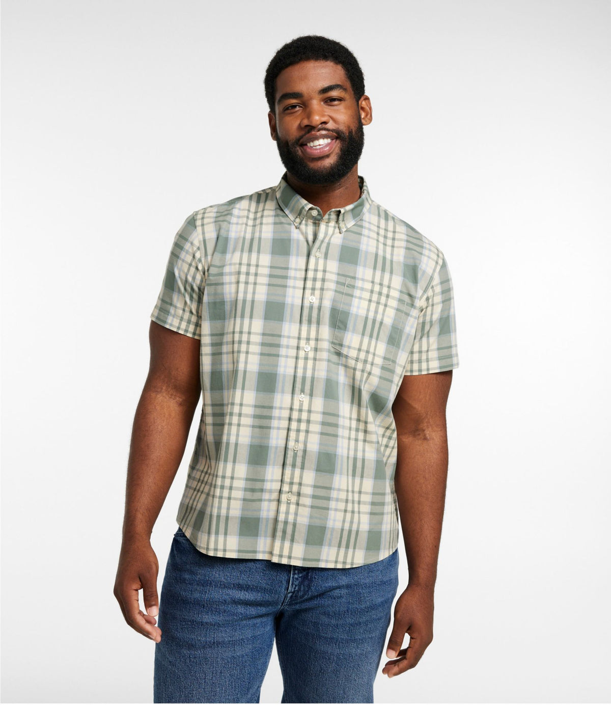 L.L.Bean Men's Signature Stretch Poplin Shirt, Short-Sleeve, Slim Fit Faded Orange