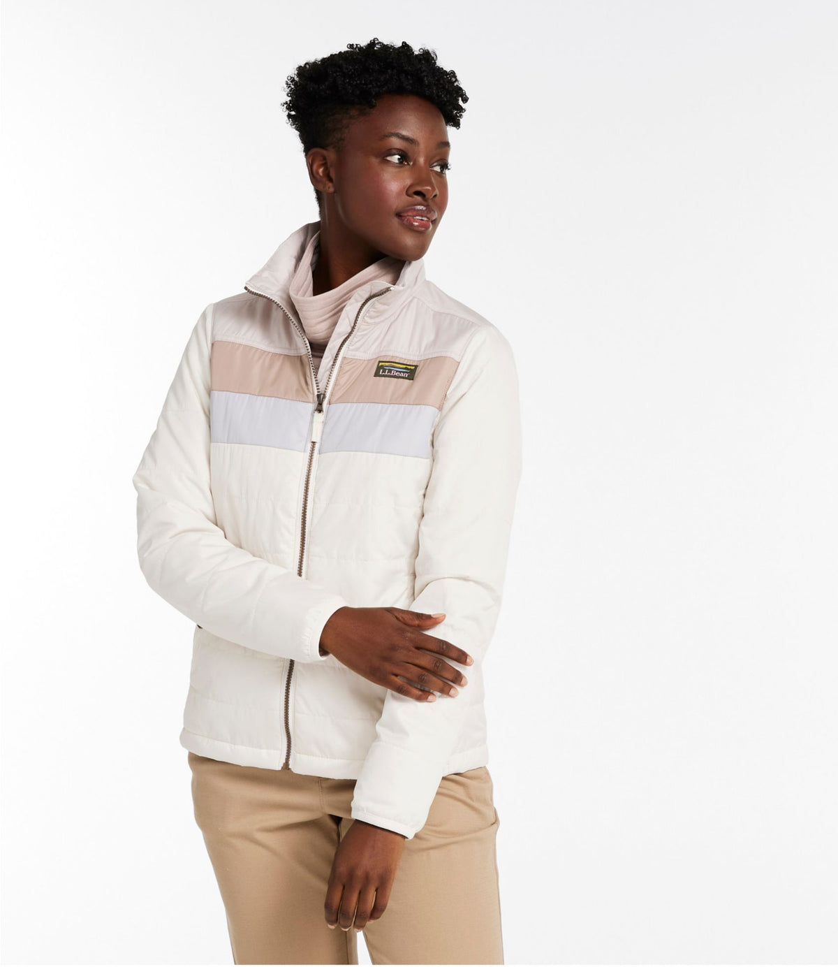 L.L.Bean Women's Mountain Classic Puffer Jacket, Colorblock Shore/Paperwhite