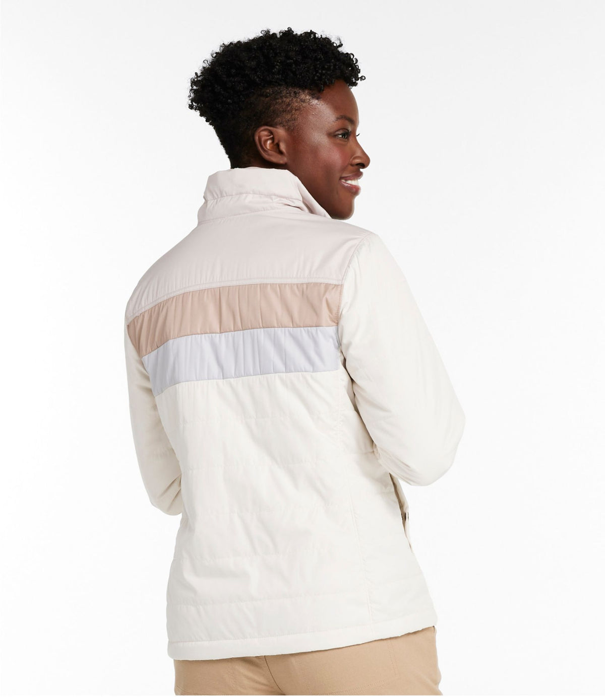 L.L.Bean Women's Mountain Classic Puffer Jacket, Colorblock Shore/Paperwhite