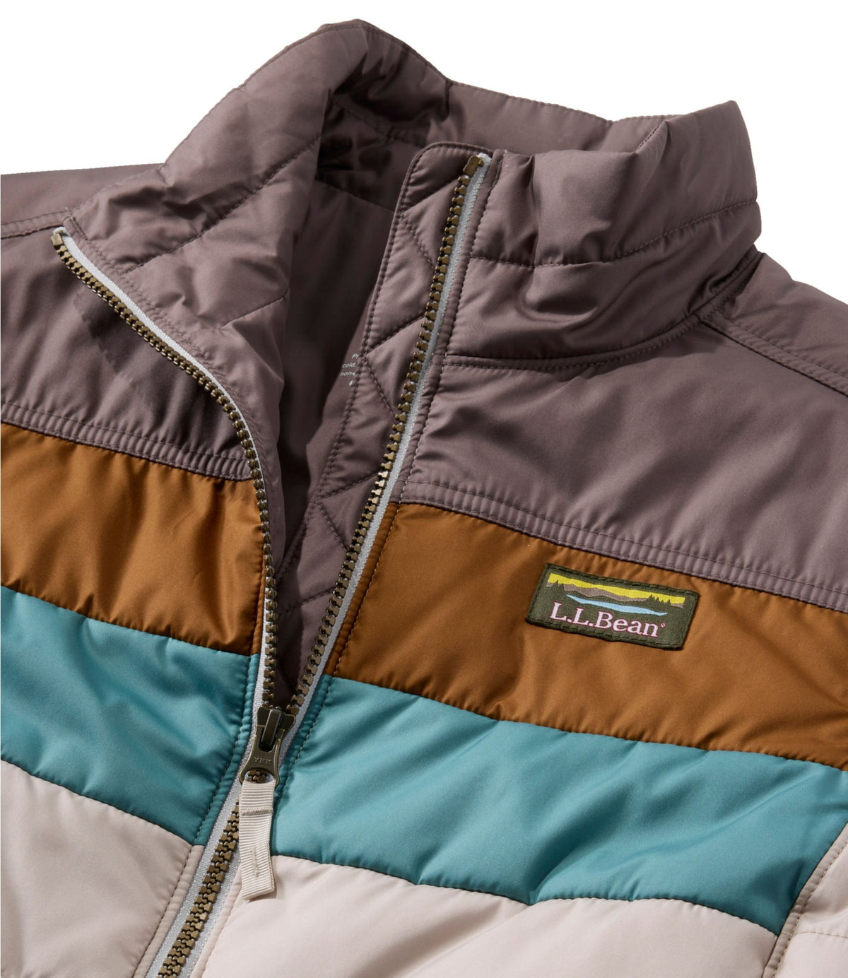 L.L.Bean Women's Mountain Classic Puffer Jacket, Colorblock Shore/Paperwhite