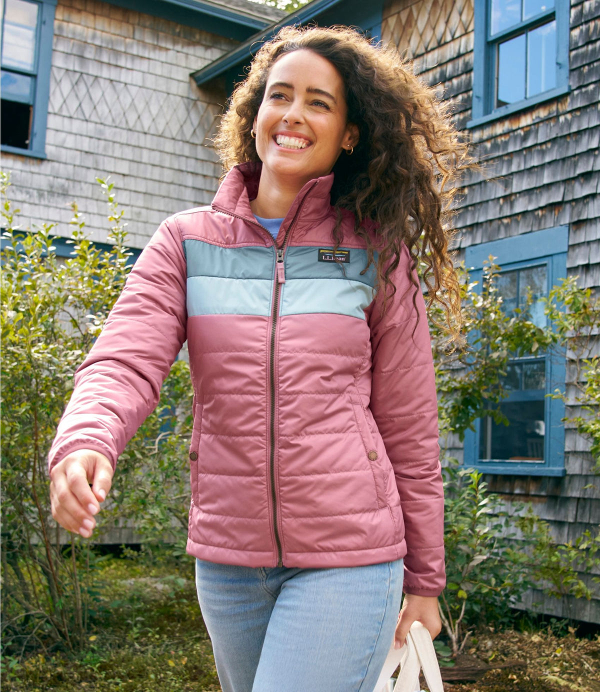 L.L.Bean Women's Mountain Classic Puffer Jacket, Colorblock Shore/Paperwhite