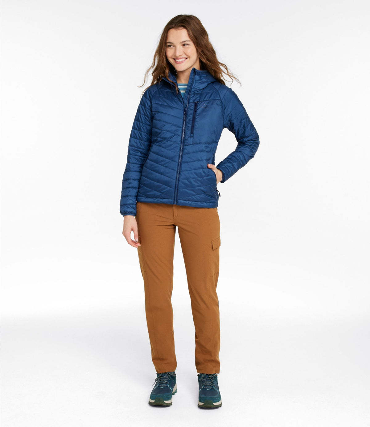 L.L.Bean Women's PrimaLoft Packaway Hooded Jacket Bright Mariner