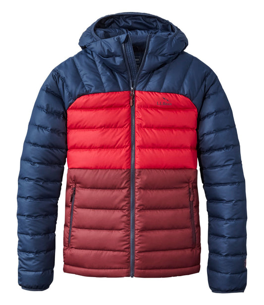 L.L.Bean Men's Bean's Down Hooded Jacket, Colorblock Burgundy/Nautical Navy