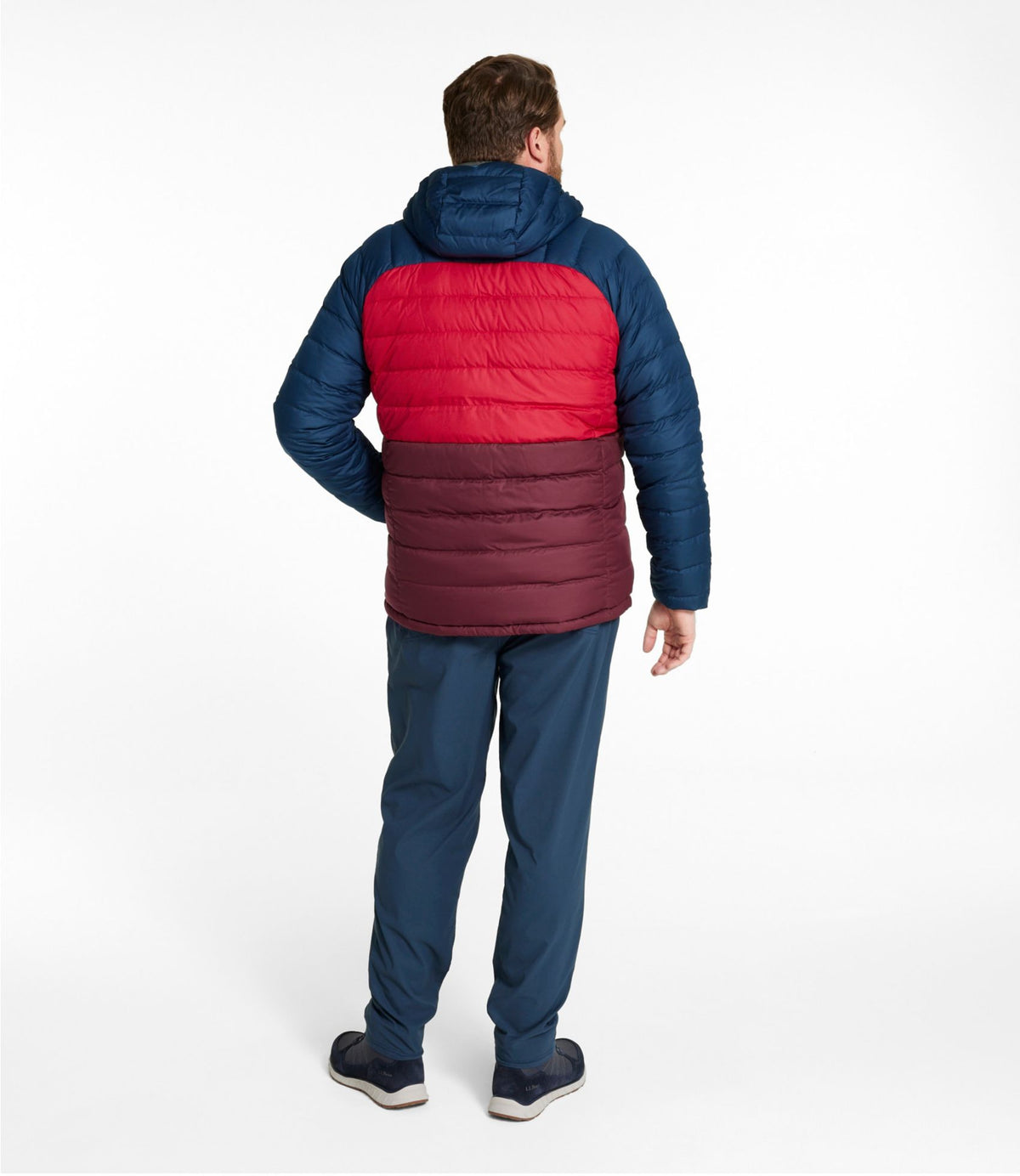 L.L.Bean Men's Bean's Down Hooded Jacket, Colorblock Burgundy/Nautical Navy